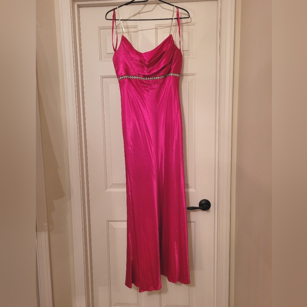 💗 Vintage Cache Y2K Pink Satin Evening Gown 10